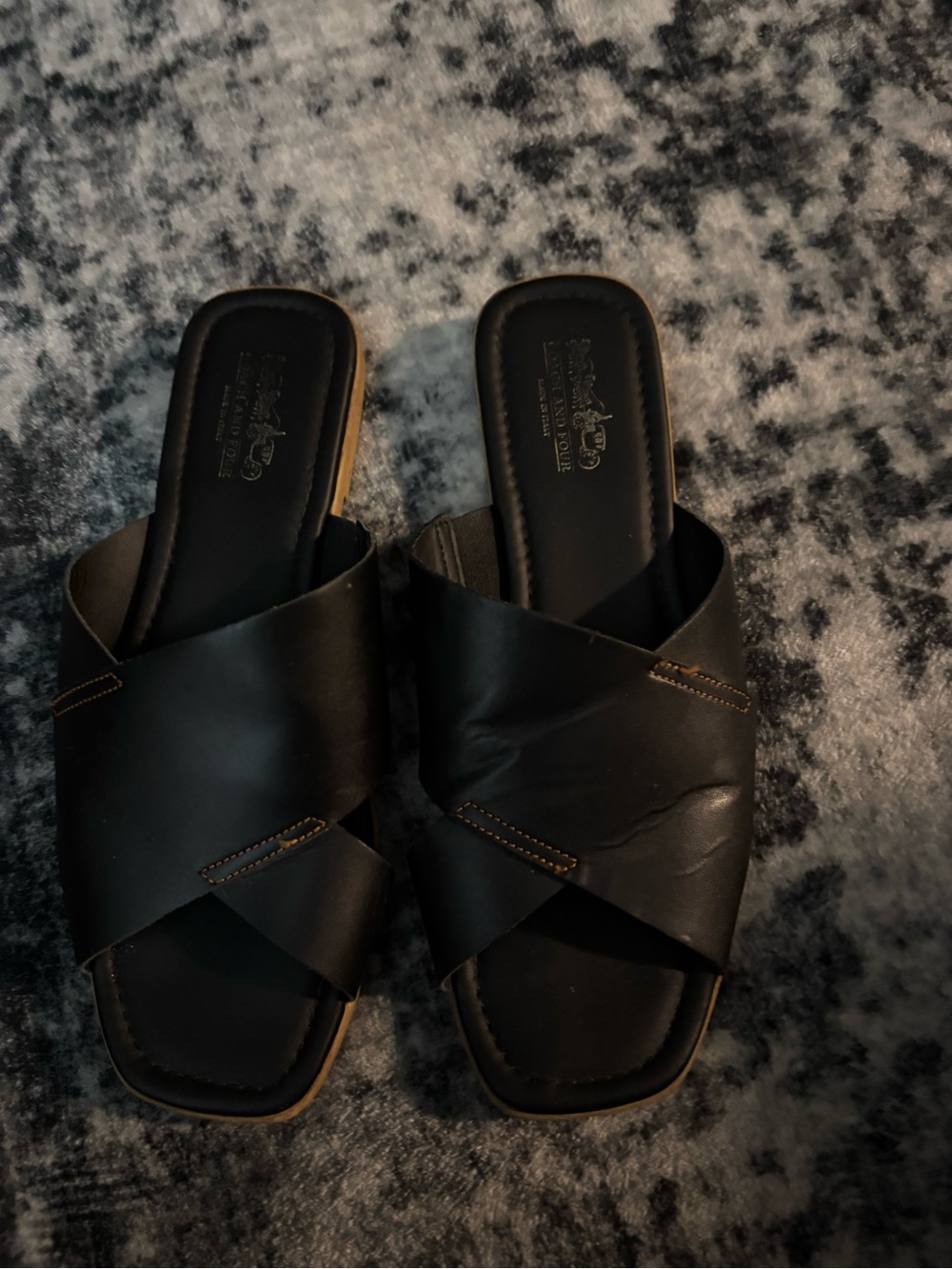 Coach and Four Black Leather Crisscross Slide Sandals - Women